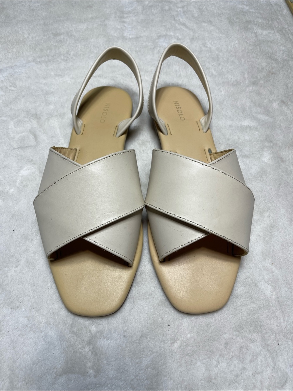 Nisolo Cream Cross-Strap Slingback Sandals Size 9